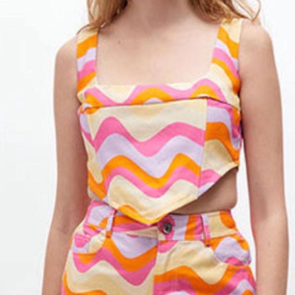 Another Girl Retro Wave Corset Top NWT PacSun Size M 100% Cotton